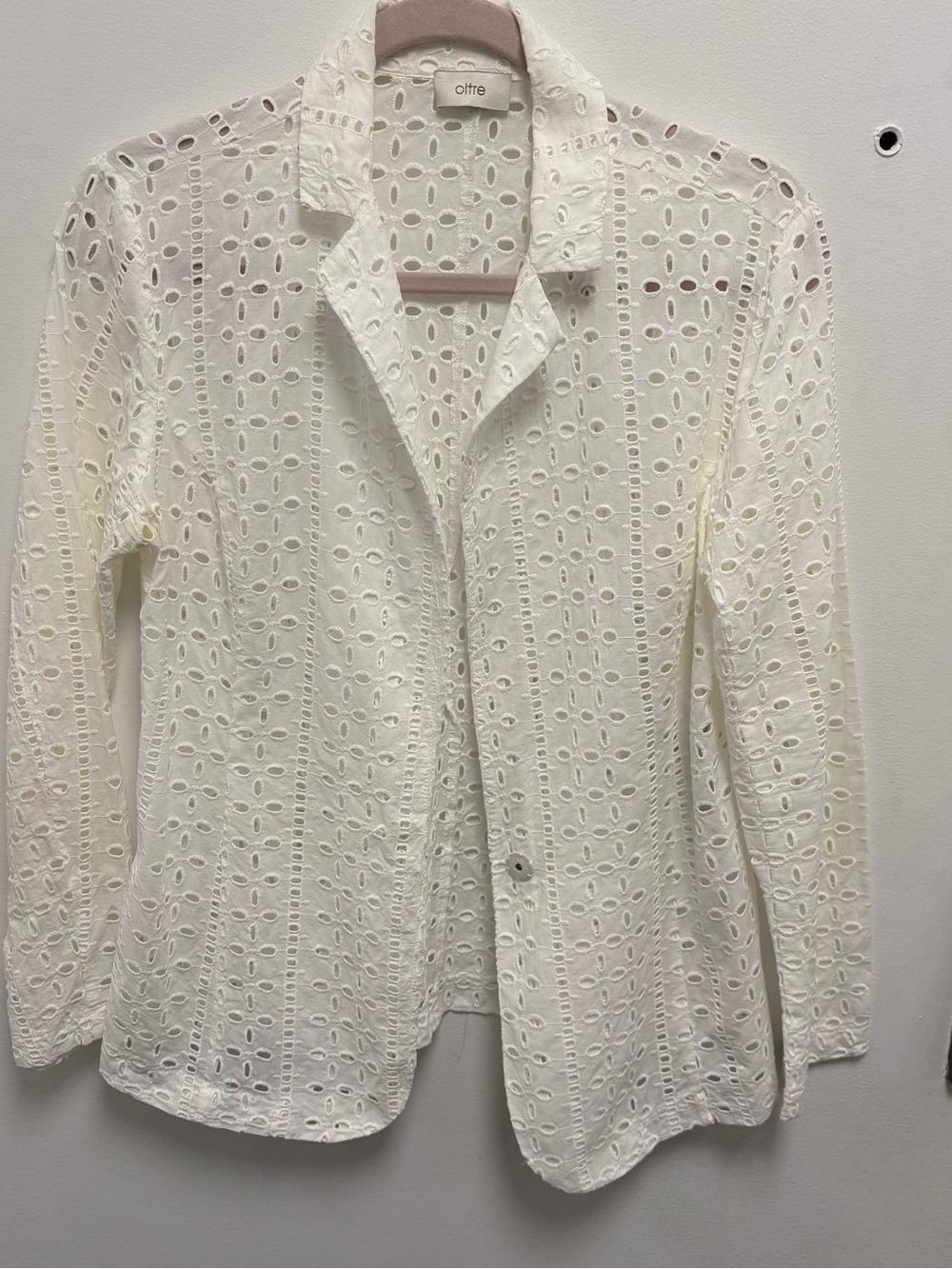 Women's Cream Eyelet Button-Front Blazer